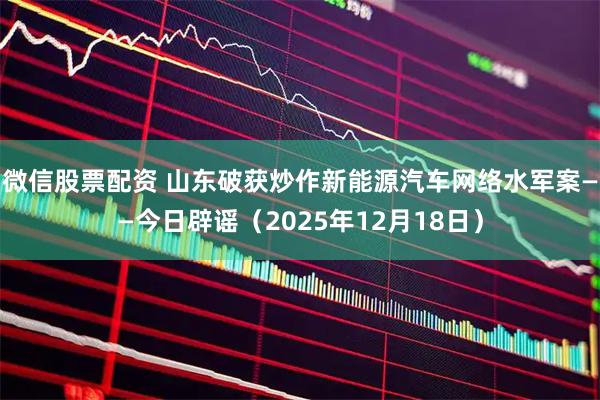 微信股票配资 山东破获炒作新能源汽车网络水军案——今日辟谣（2025年12月18日）